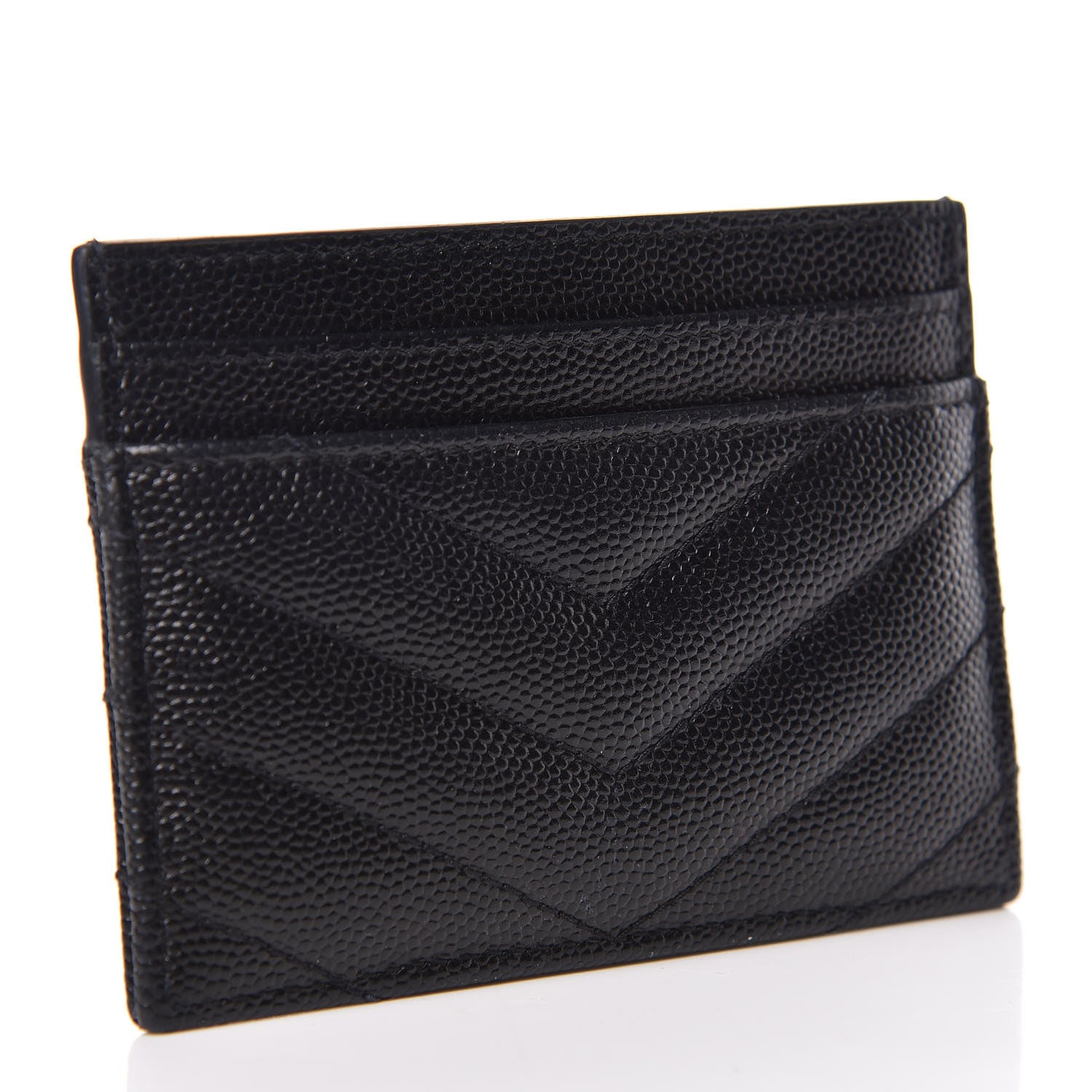 Saint Laurent Grain De Poudre Matelasse Chevron Monogram Credit Card Case Black 3 of 7