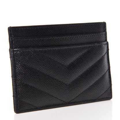 Saint Laurent Grain De Poudre Matelasse Chevron Monogram Credit Card Case Black 3 of 7