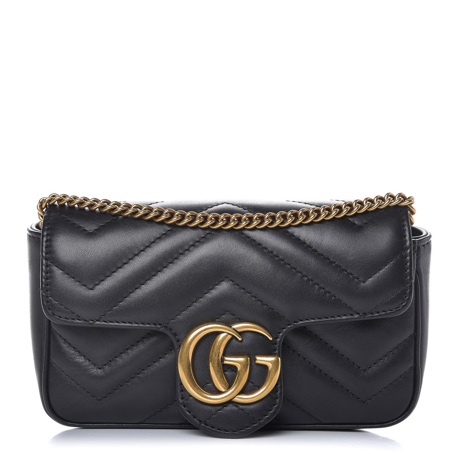 Calfskin Matelasse Super Mini GG Marmont Shoulder Bag Black