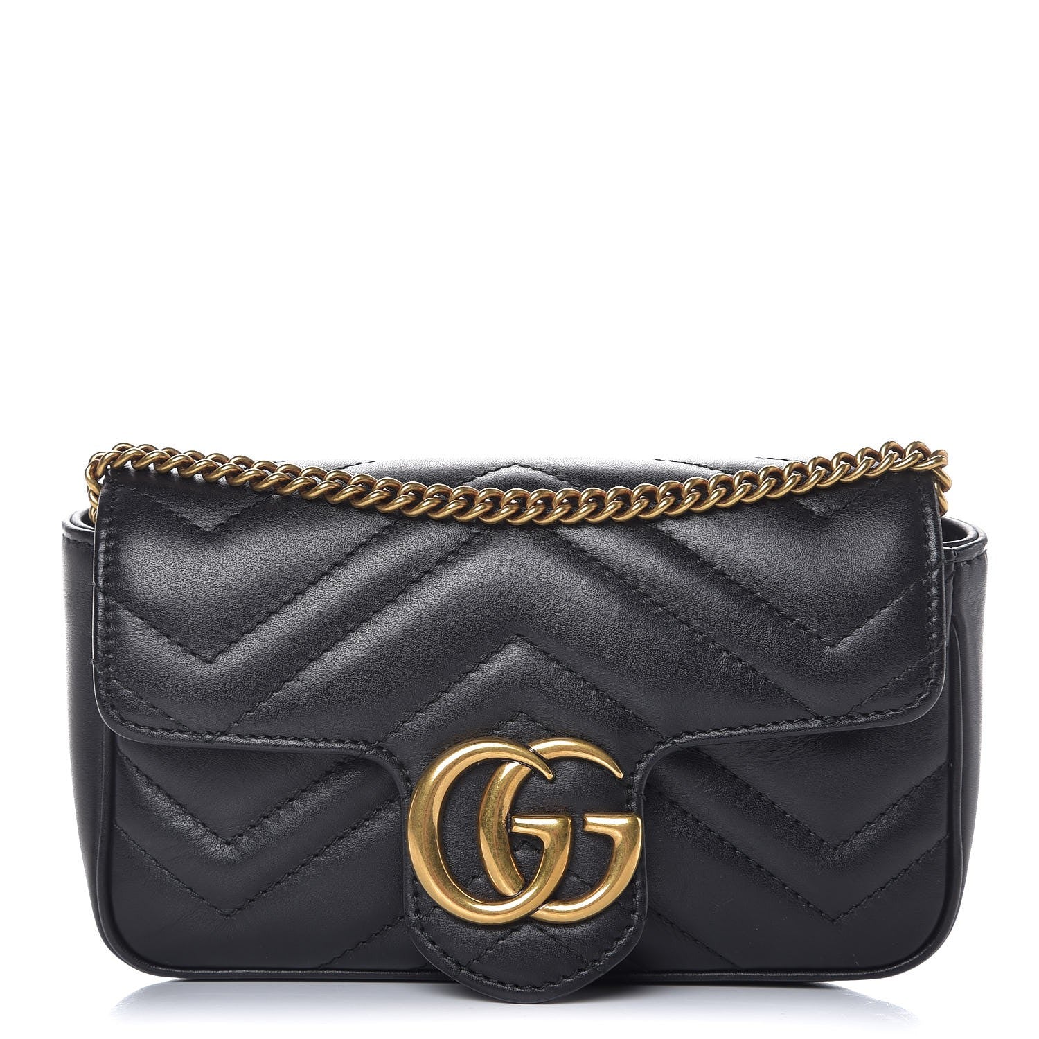 Gucci Calfskin Matelasse Super Mini GG Marmont Shoulder Bag Black 1 of 9