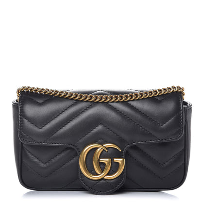 Gucci Calfskin Matelasse Super Mini GG Marmont Shoulder Bag Black 1 of 9