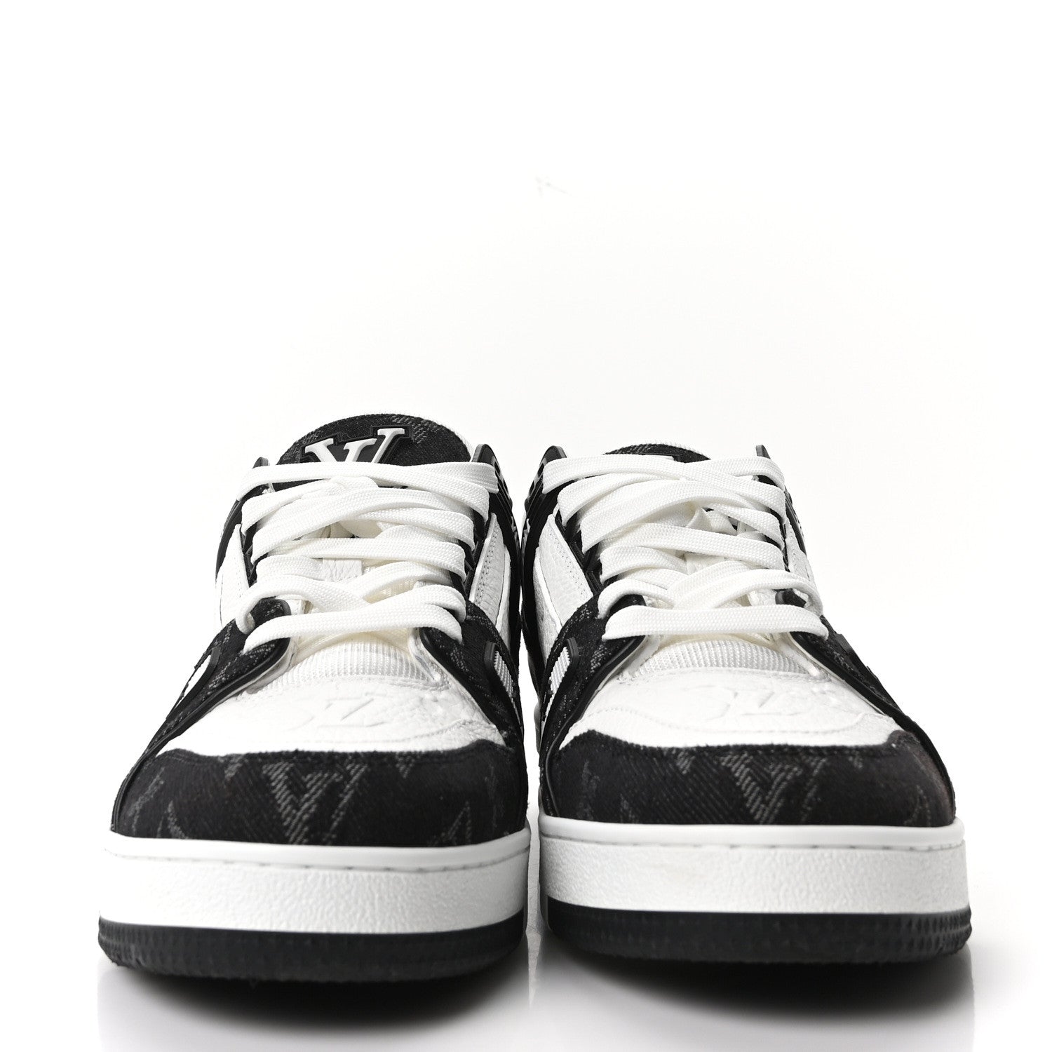 Louis Vuitton Calfskin Embossed Monogram Denim Womens LV Trainer Sneakers 38 Black 3 of 10