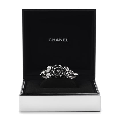 Chanel 18K White Gold Black Ceramic Diamond Camelia Bangle Bracelet 7 of 7