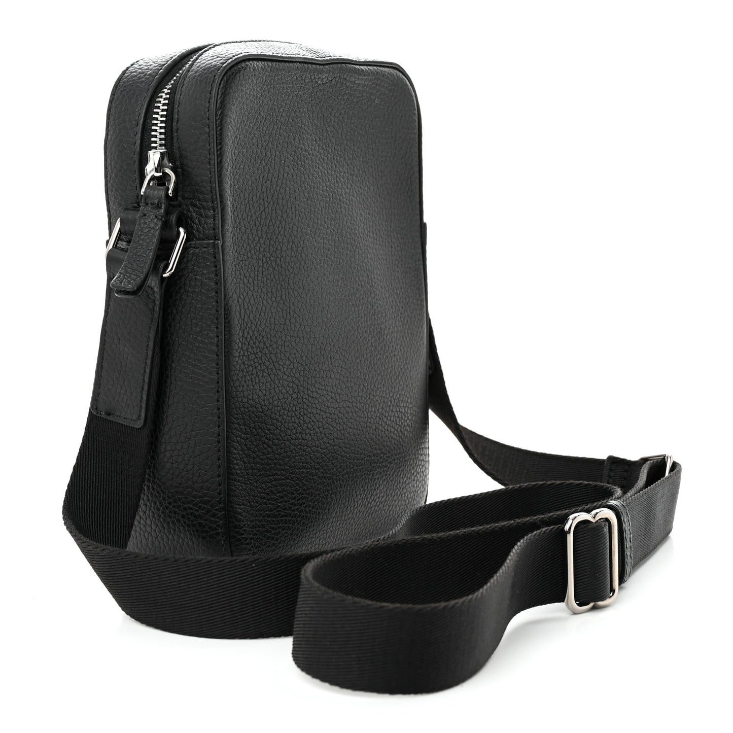 Pebbled Calfskin Logo Embossed Thornton Messenger Bag Black