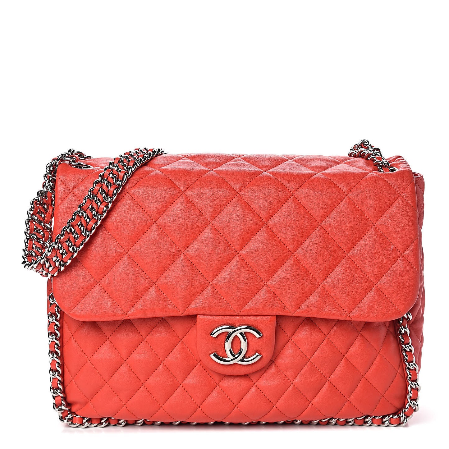 Washed Lambskin Quilted Maxi Chain Around Flap Red