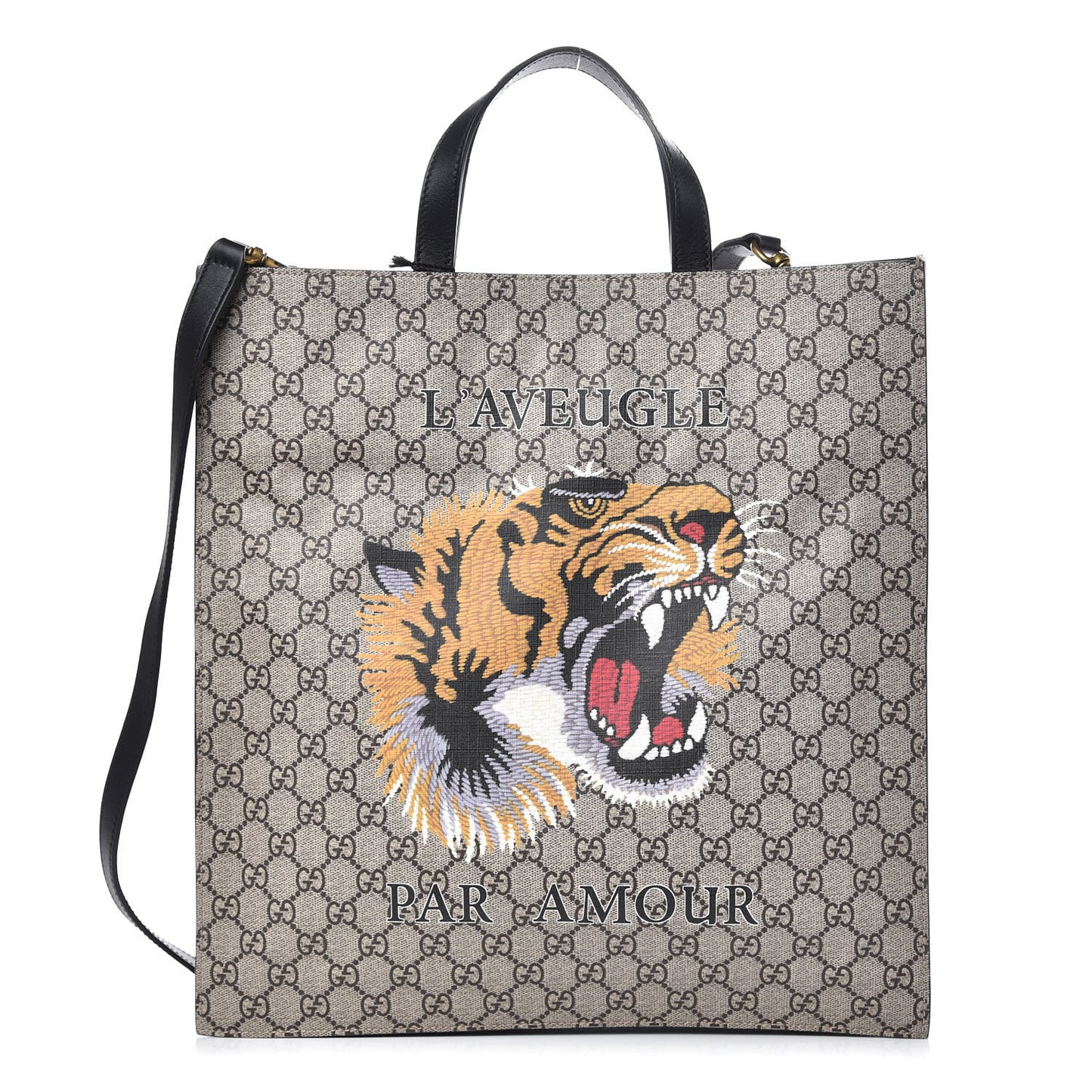 GG Supreme Monogram L'Aveugle Par Amour Print Vertical Tote Black