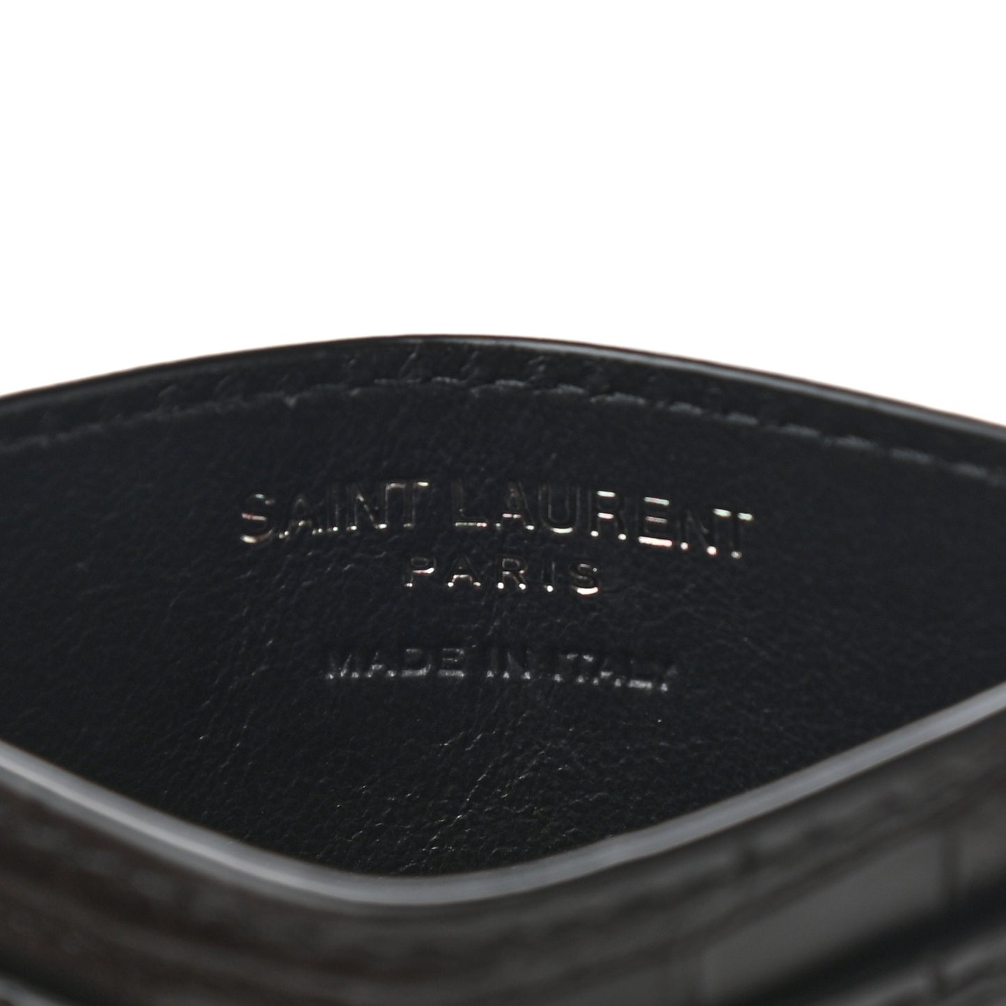 Calfskin Crocodile Embossed Monogram Tiny Cassandra Credit Card Case Black
