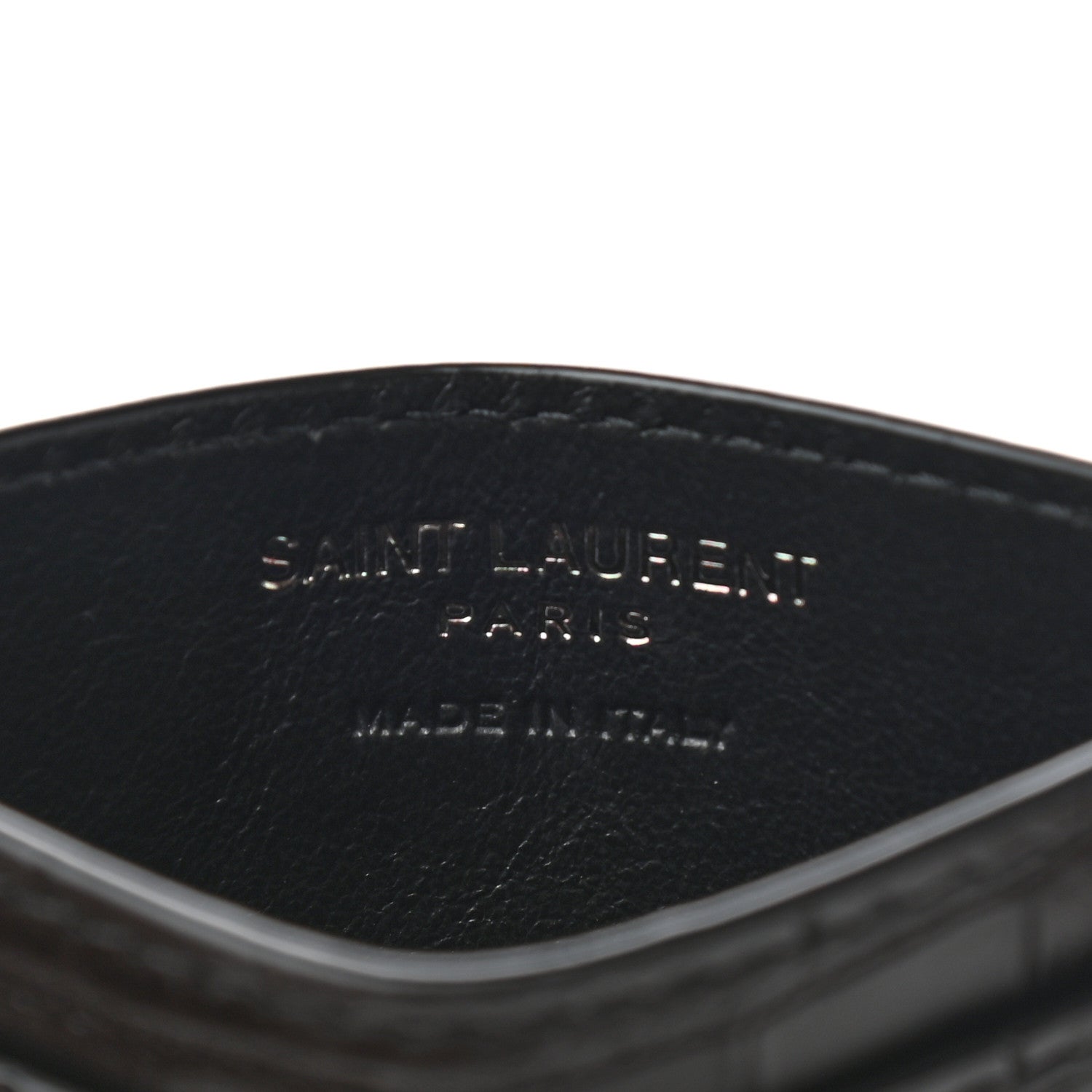 Saint Laurent Calfskin Crocodile Embossed Monogram Tiny Cassandra Credit Card Case Black 6 of 8