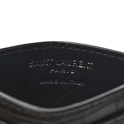Saint Laurent Calfskin Crocodile Embossed Monogram Tiny Cassandra Credit Card Case Black 6 of 8