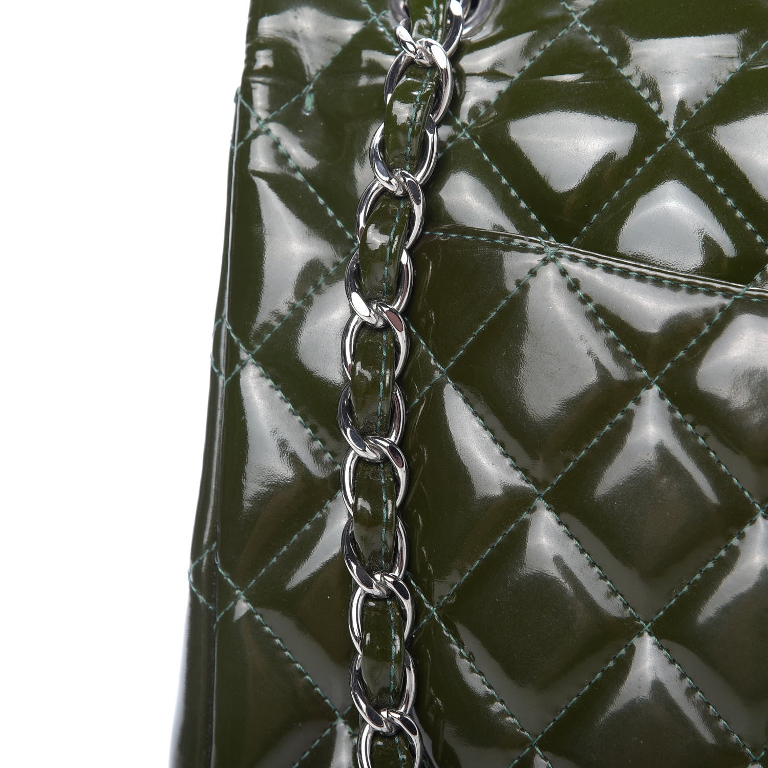 Chanel Patent Quilted Maxi Double Flap Dark Green 10 of 10