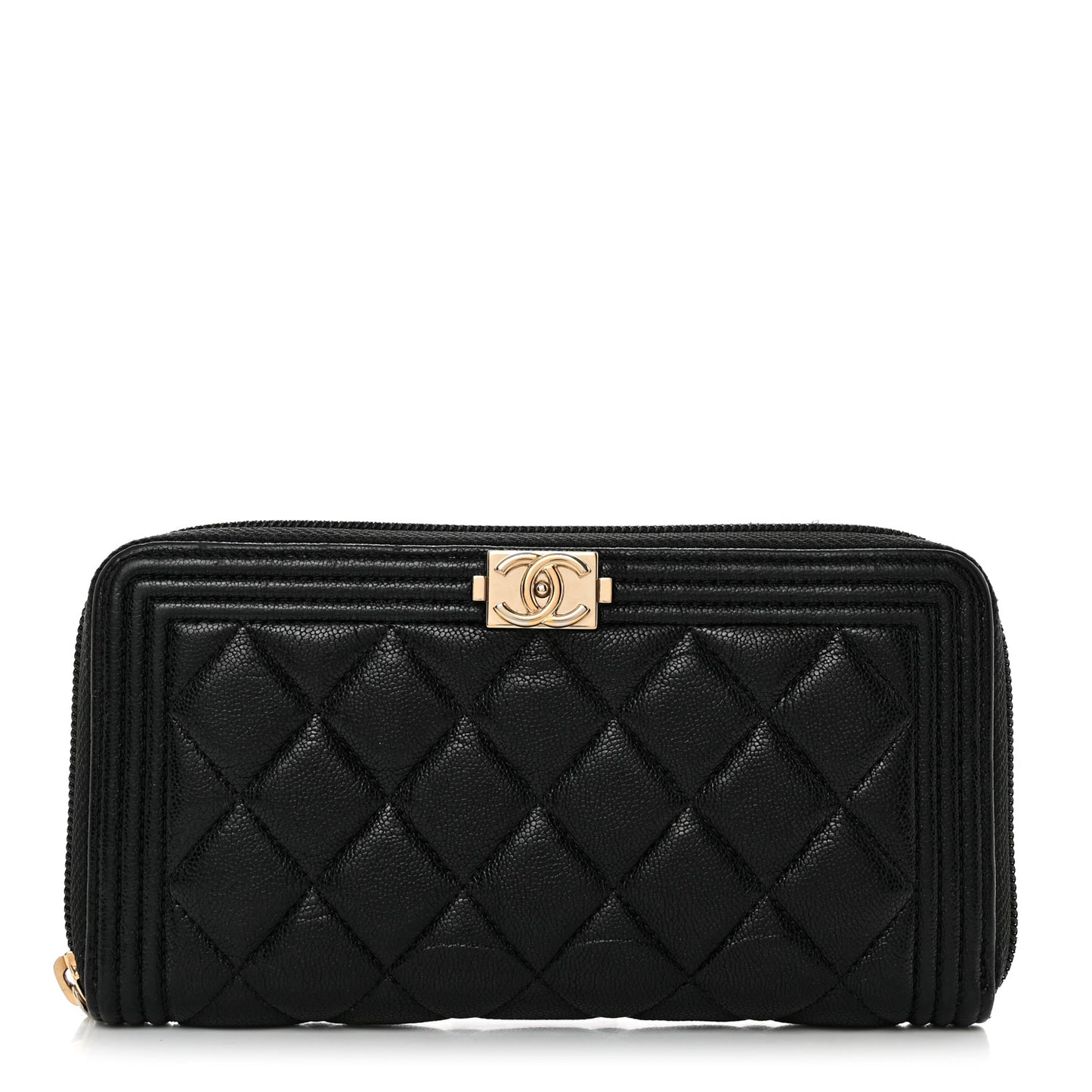 Caviar Quilted Boy Long Zip Around Wallet Black