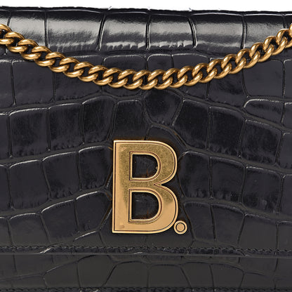 Balenciaga Crocodile Embossed Patent B Wallet On Chain Black 11 of 11