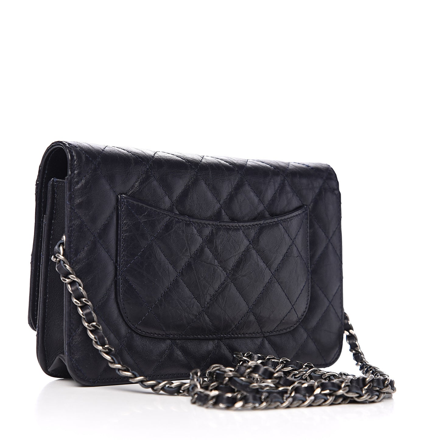 Aged Calfskin Quilted Reissue Wallet On Chain WOC Navy