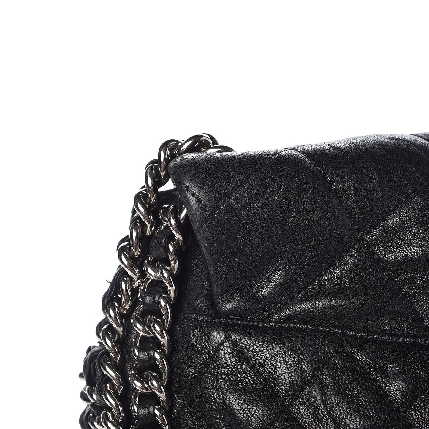 Washed Lambskin Quilted Maxi Chain Around Flap Black