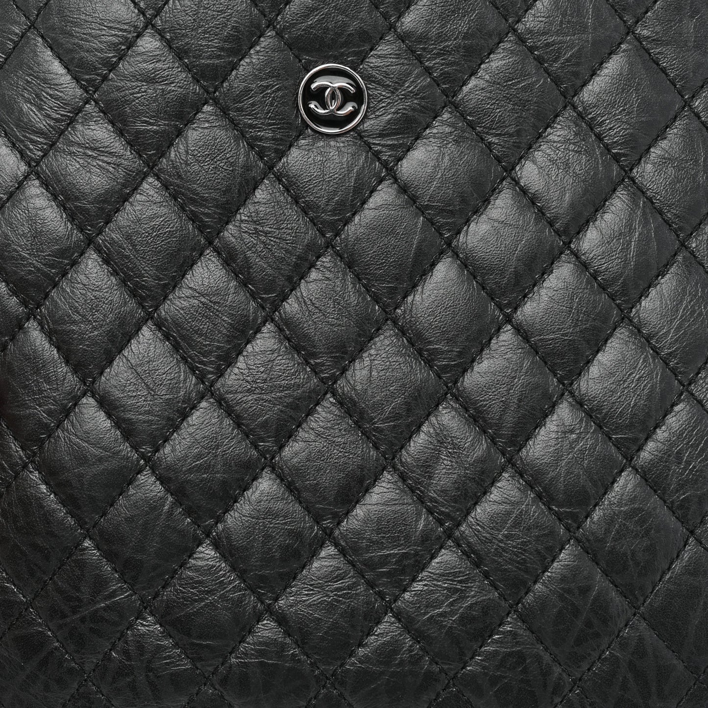 Aged Calfskin Quilted Crossbody Bag Black