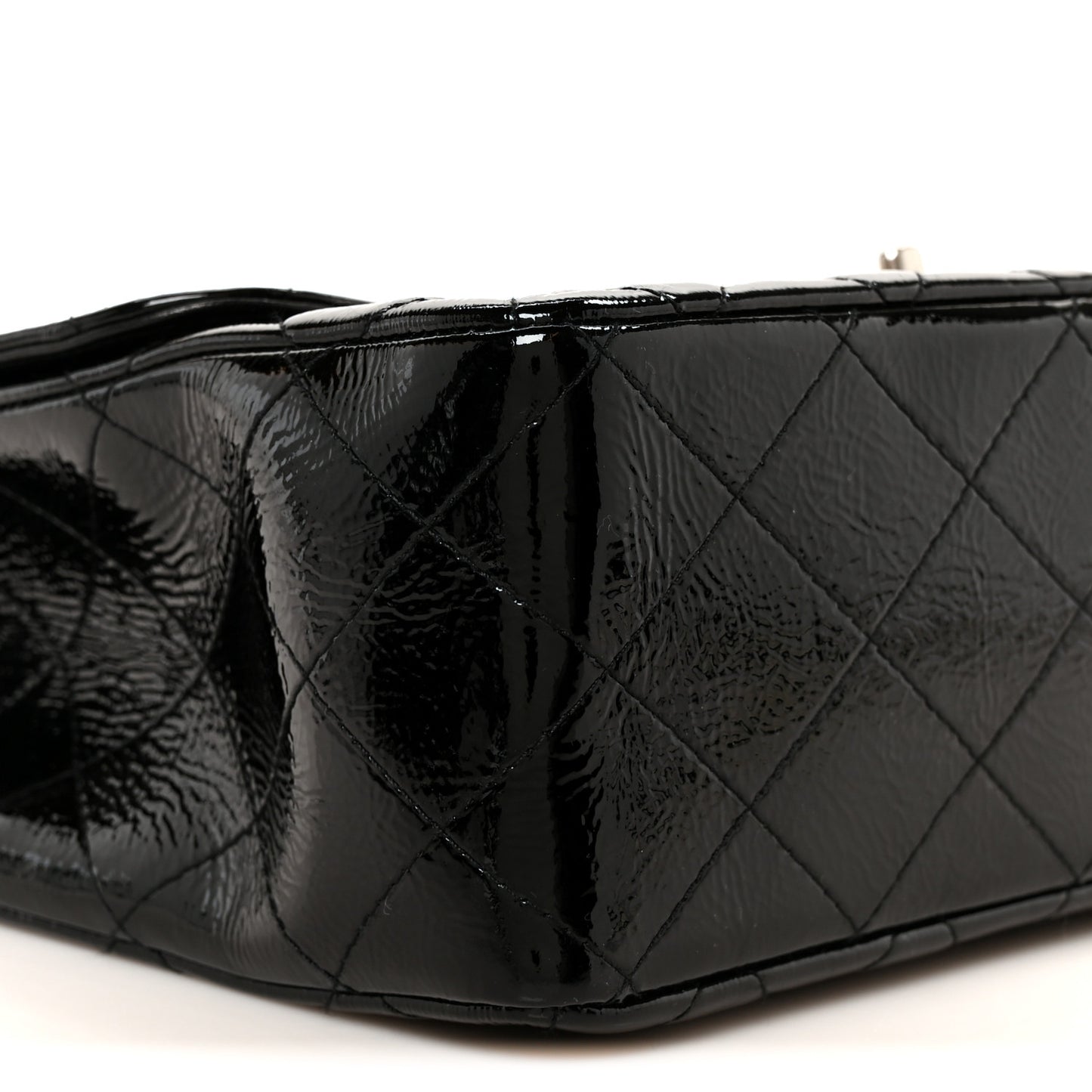 Distressed Patent Quilted Jumbo Single Flap Black