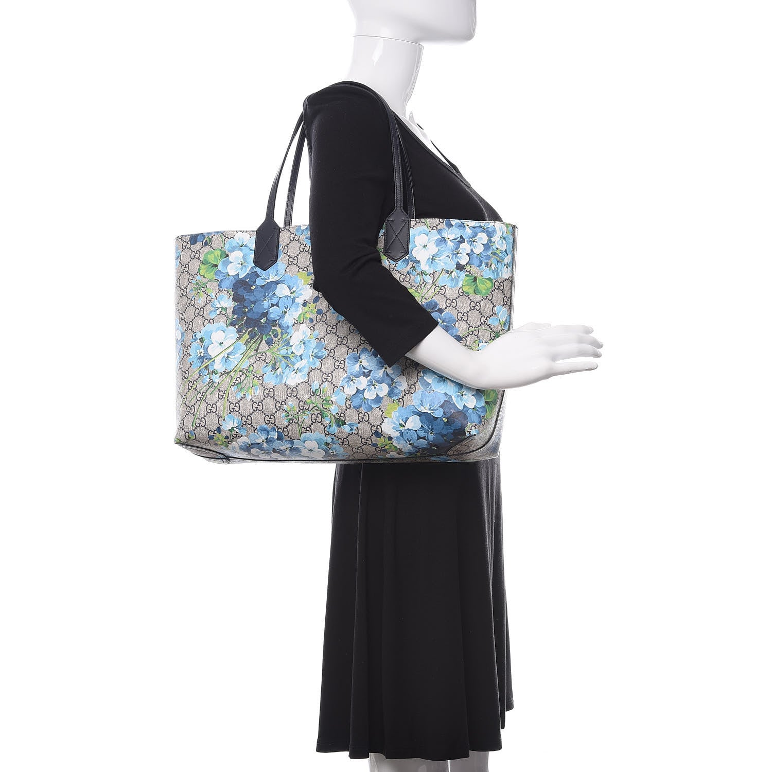 Gucci GG Supreme Monogram Blooms Medium Reversible Tote Beige Blue Navy 2 of 17