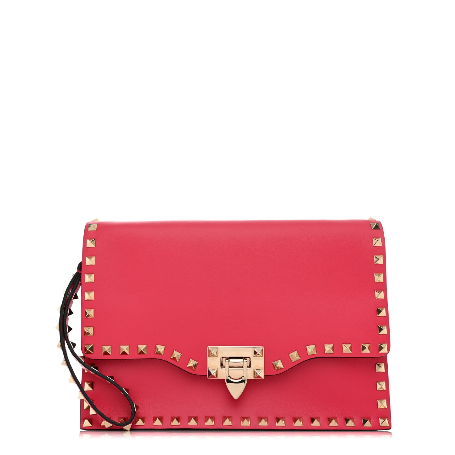 Valentino Garavani Vitello Rockstud Flip Lock Wristlet Clutch Deep Fuxia 1 of 6