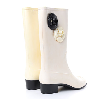Chanel Rubber Camellia Rain Boots 40 Off White 5 of 9