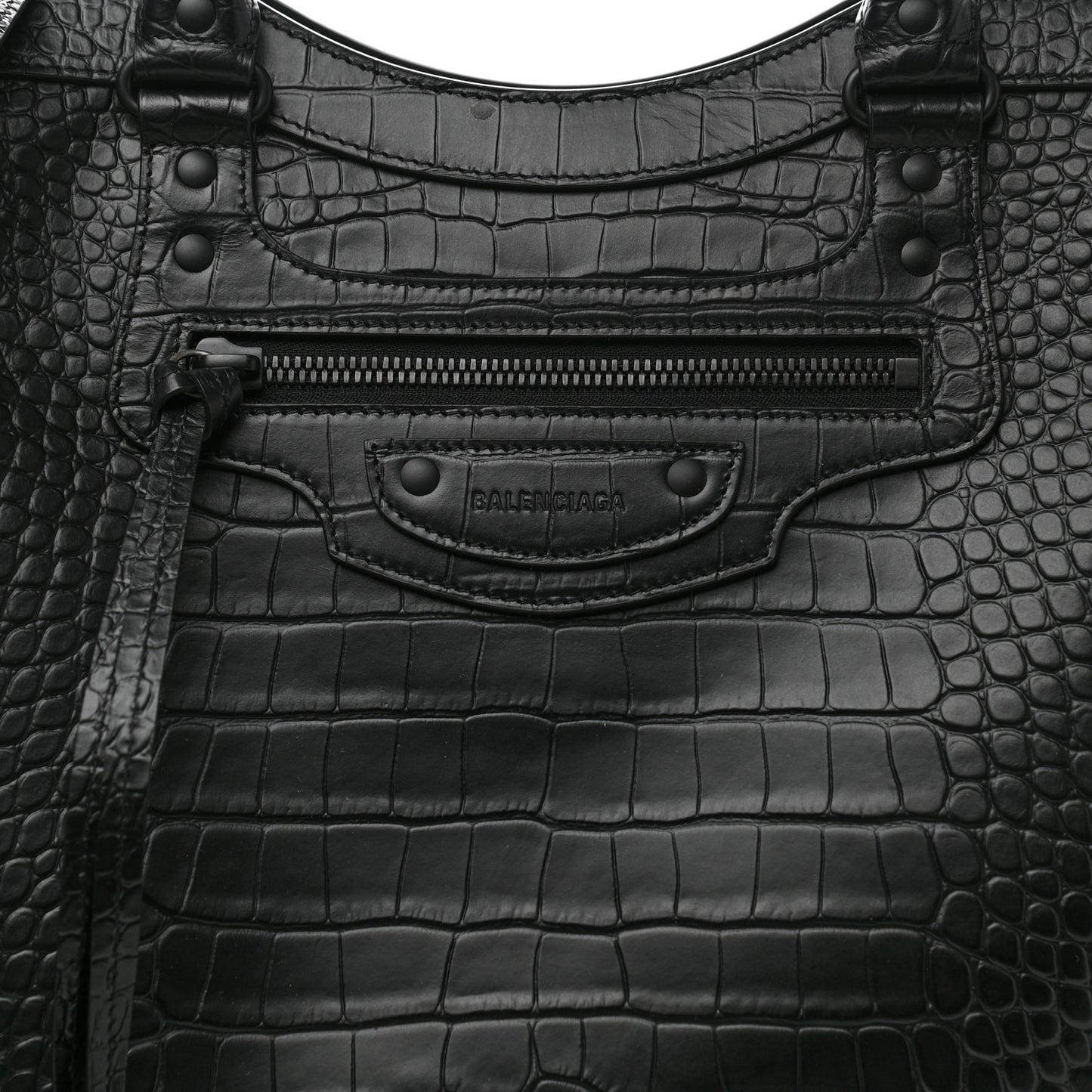 Semi Matte Calfskin Crocodile Embossed Neo Classic Black Hardware Large City Black
