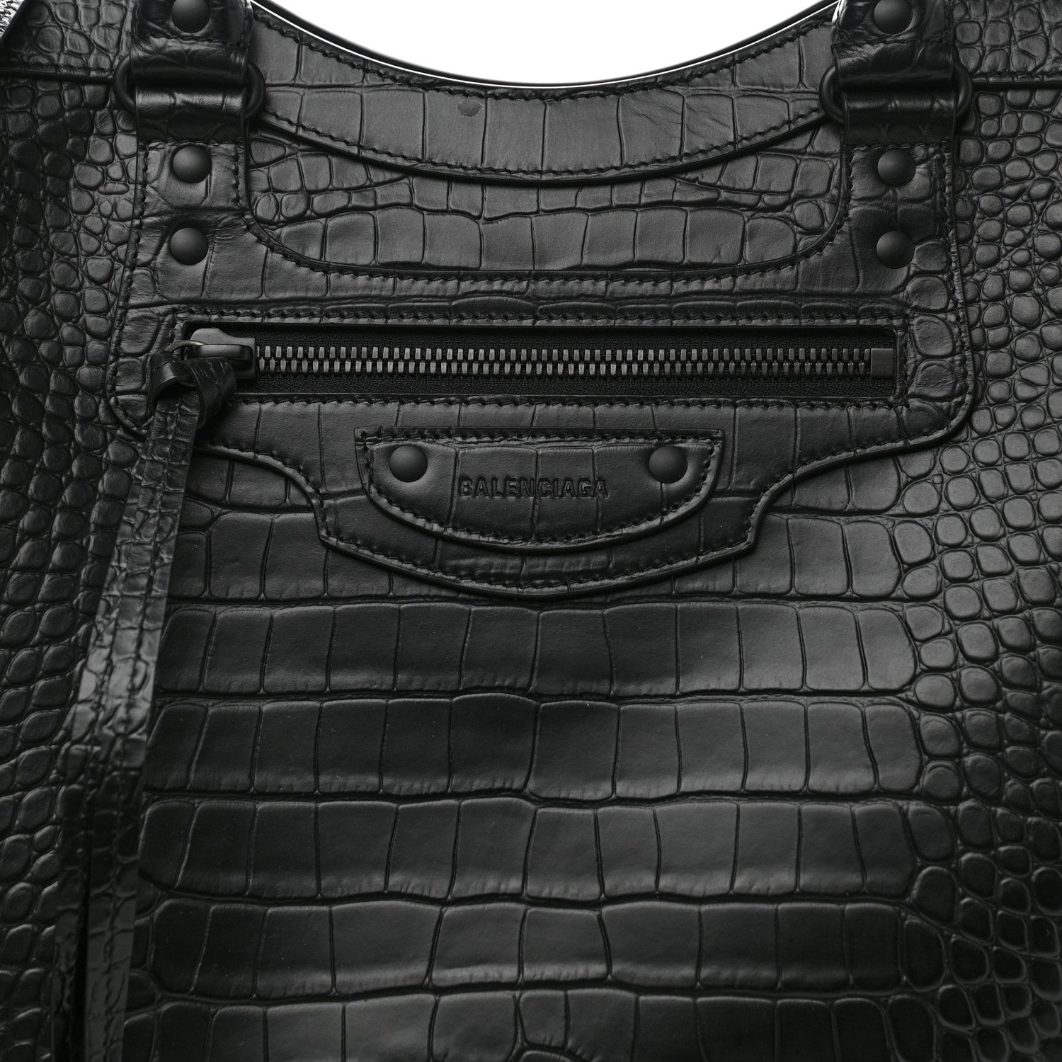 Balenciaga Semi Matte Calfskin Crocodile Embossed Neo Classic Black Hardware Large City Black 6 of 9