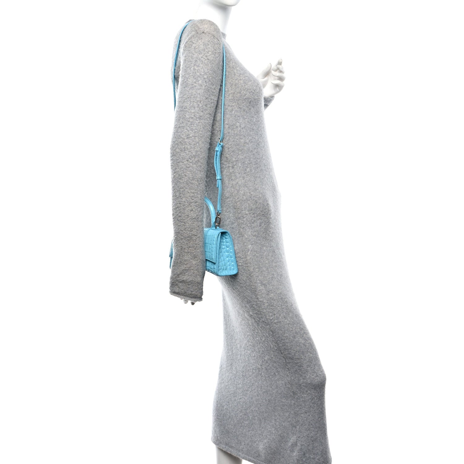 Balenciaga Shiny Calfskin Crocodile Embossed Hourglass Top Handle Bag XS Turquoise 2 of 11