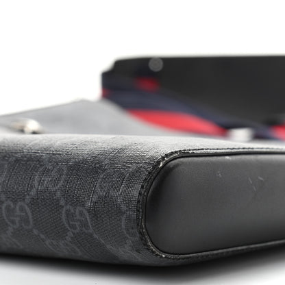 Gucci GG Supreme Monogram Appia Calfskin Web Flat Messenger Bag Black Grey 10 of 13