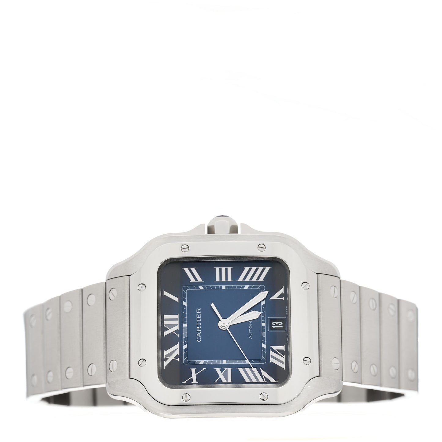 Stainless Steel 39.8mm Santos De Cartier Automatic Watch Blue