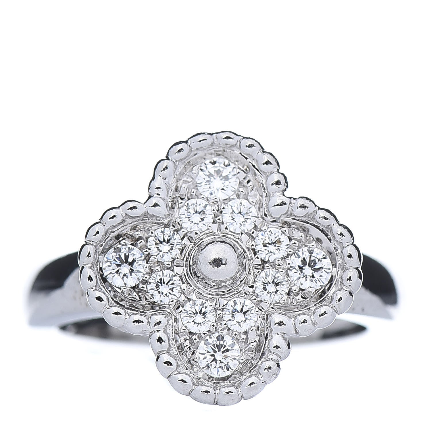 Van Cleef & Arpels 18K White Gold Diamond Vintage Alhambra Ring 51 5.75 1 of 7