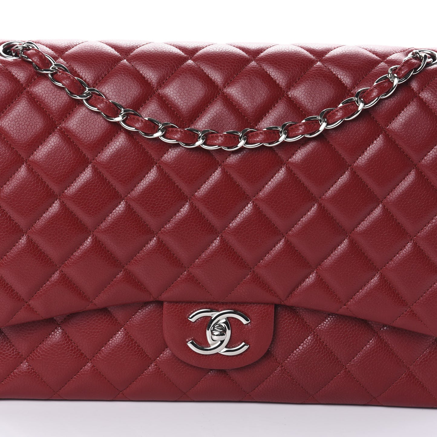 Caviar Quilted Maxi Double Flap Red