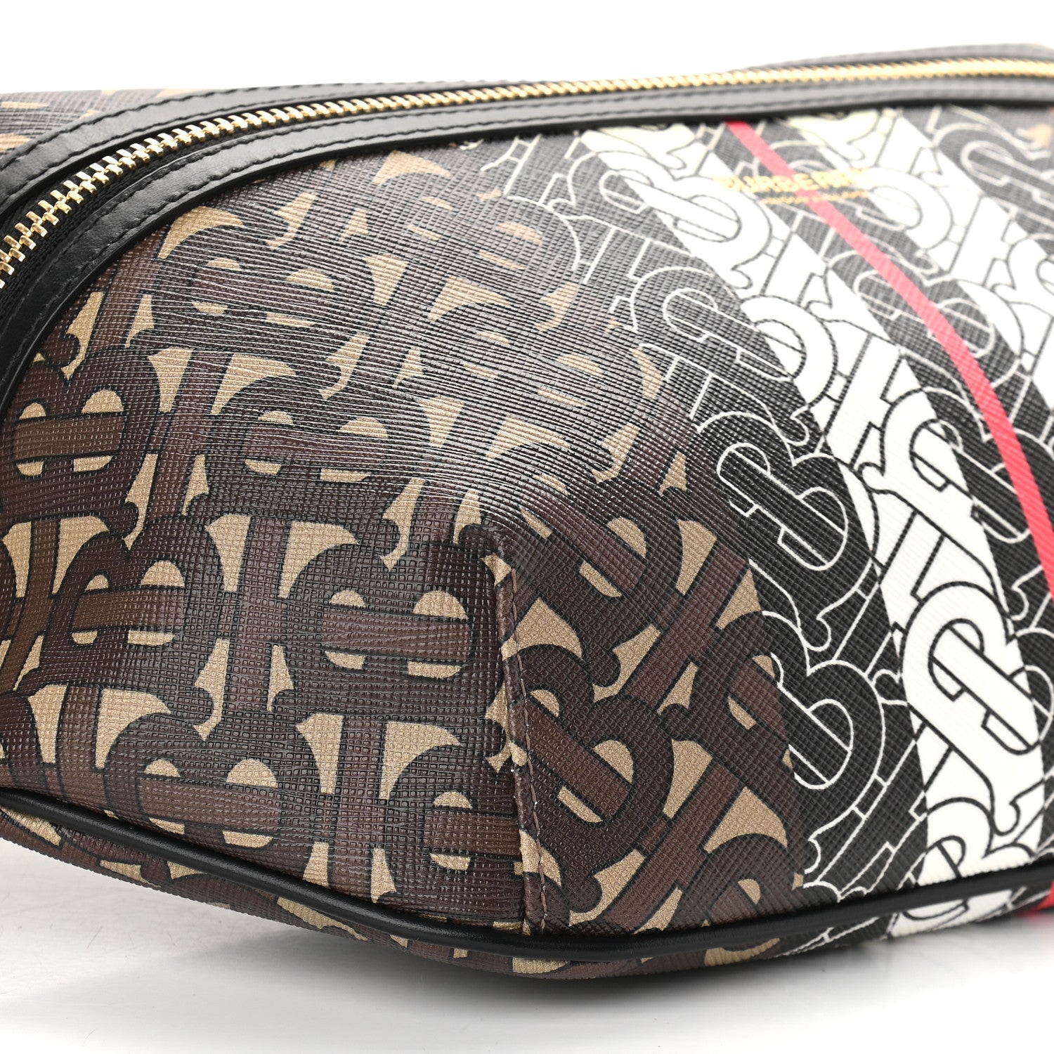 Burberry E-Canvas Monogram Stripe Medium Sonny Bum Bag Bridle Brown 7 of 9