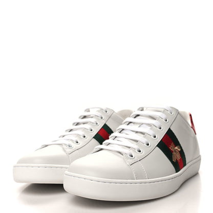 Gucci Calfskin Ayers Bee Embroidered Womens Ace Sneakers 39 White Green 3 of 9