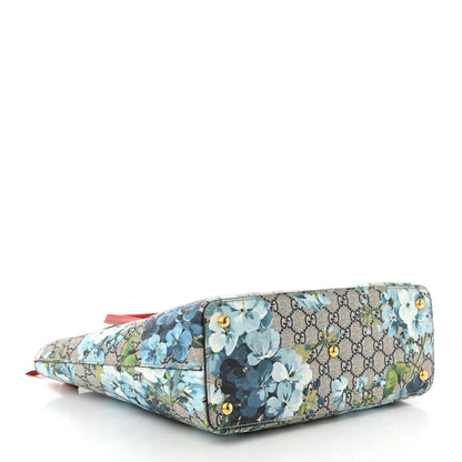 Gucci GG Supreme Monogram Blooms Medium Zippered Bucket Tote Beige Blue Navy Hibiscus Red 4 of 11