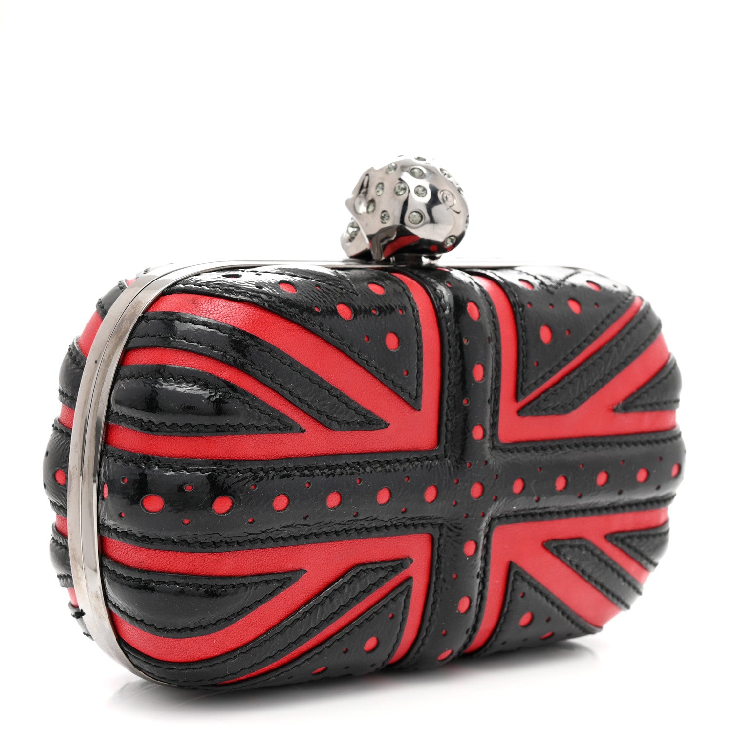 Alexander McQueen Patent Calfskin Britannia Skull Box Clutch Red Black 3 of 6