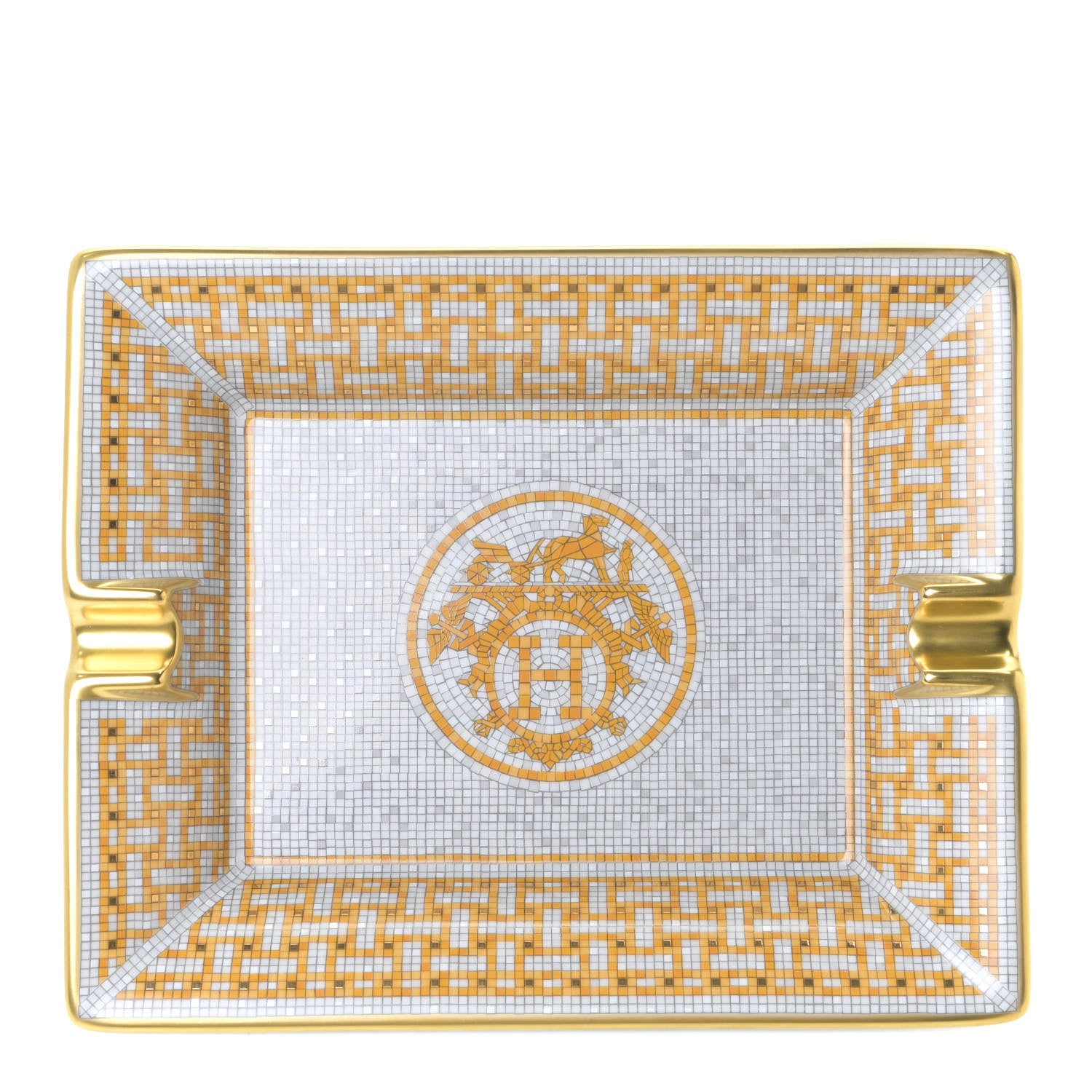 Hermes Porcelain Mosaique Au 24 Gold Ashtray 1 of 6