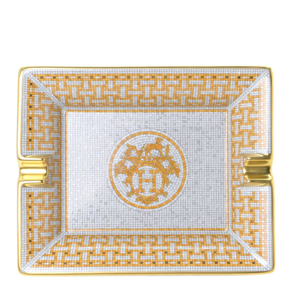 Hermes Porcelain Mosaique Au 24 Gold Ashtray 1 of 6