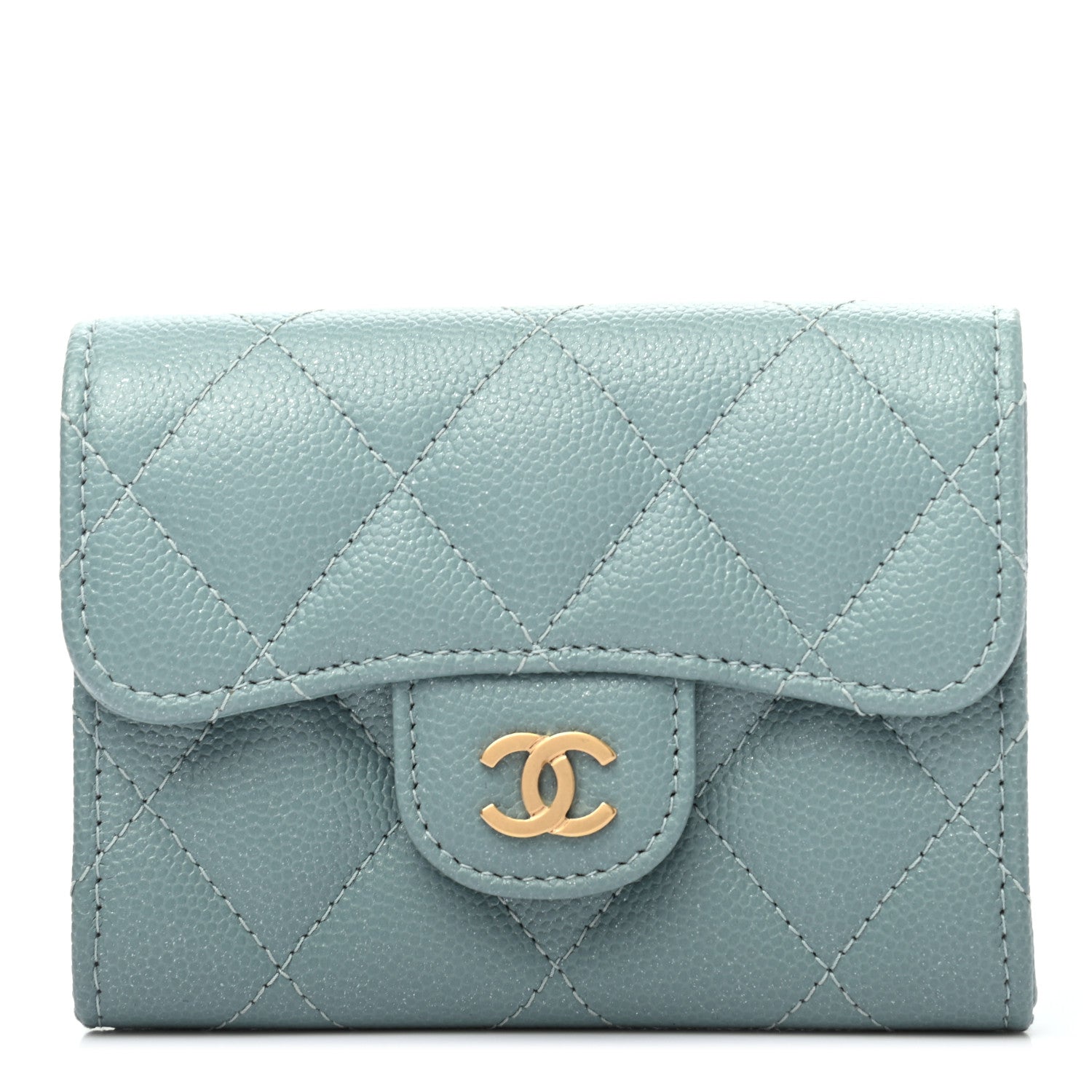Chanel Iridescent Caviar Quilted Flap Card Holder Wallet Light Blue 2 of 14