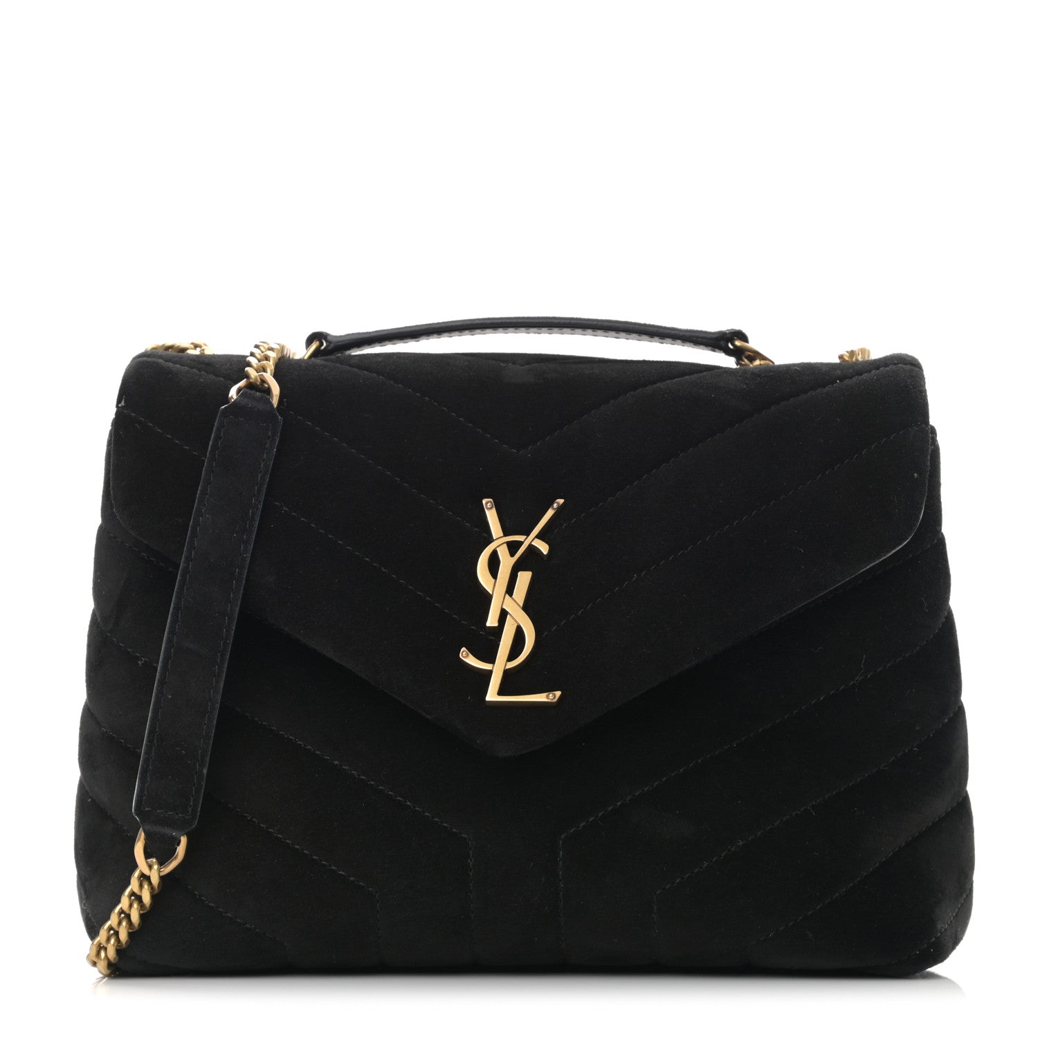 Saint Laurent Suede Calfskin Y Quilted Monogram Small Loulou Chain Satchel Black 1 of 12