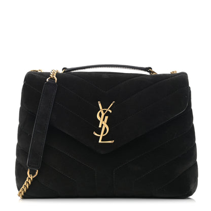 Saint Laurent Suede Calfskin Y Quilted Monogram Small Loulou Chain Satchel Black 1 of 12