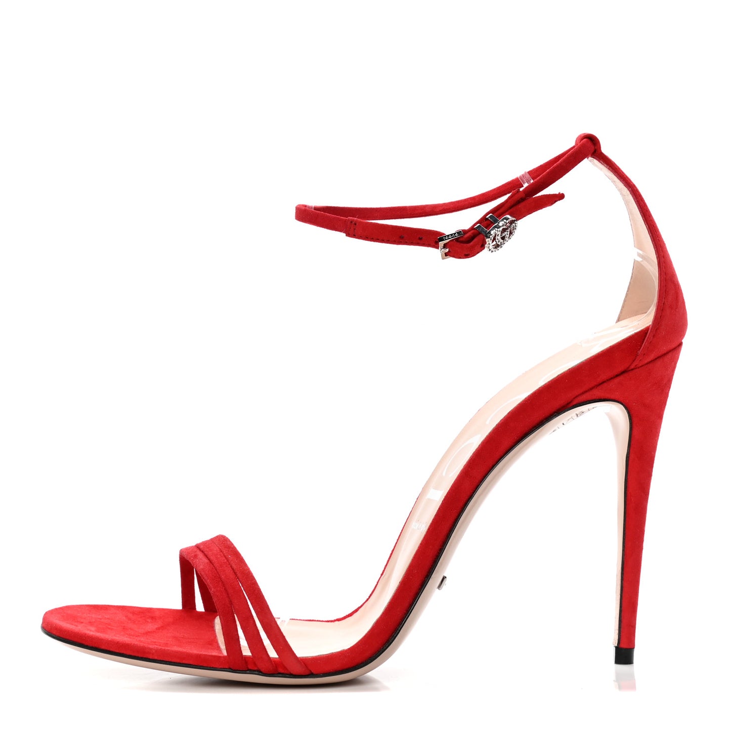 Kid Scamosciato GG Ankle Strap High Heel Sandals 42 Hibiscus Red