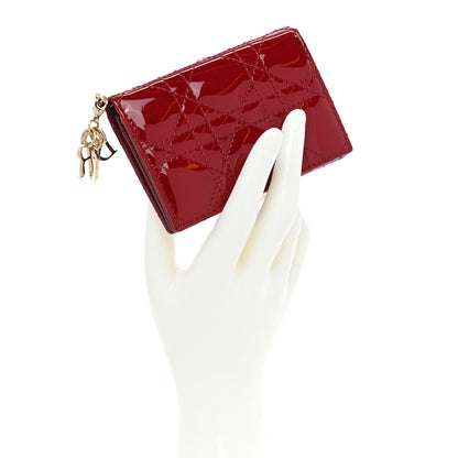 Christian Dior Patent Cannage Small Lady Dior Flap Card Holder Scarlet 2 of 9