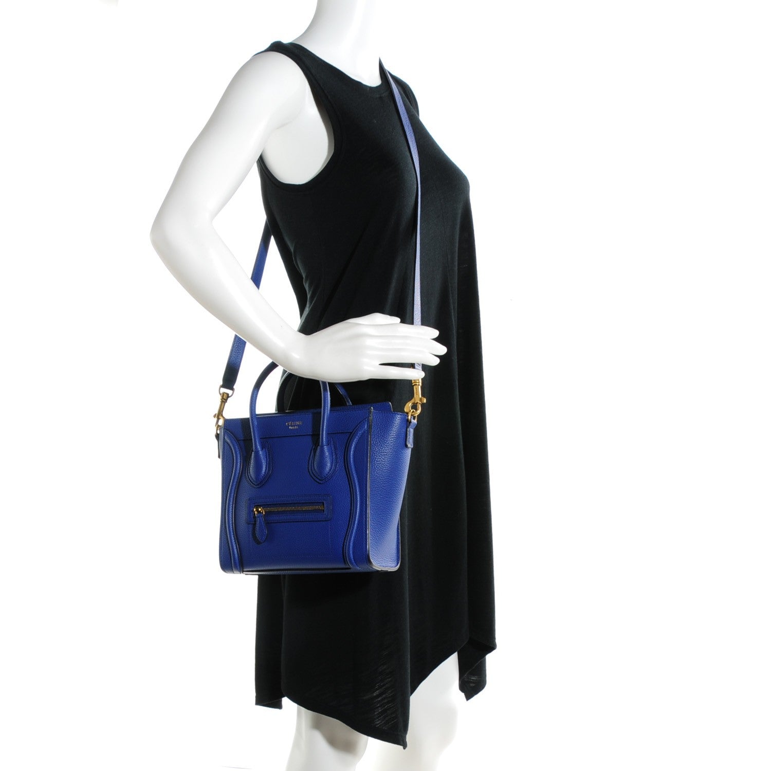 Celine Drummed Calfskin Nano Luggage Indigo 2 of 6