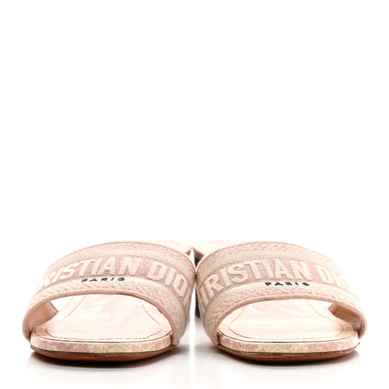 Christian Dior Cotton Toile De Jouy Embroidered Dway 50mm Slide Sandals 37.5 Light Pink 2 of 10