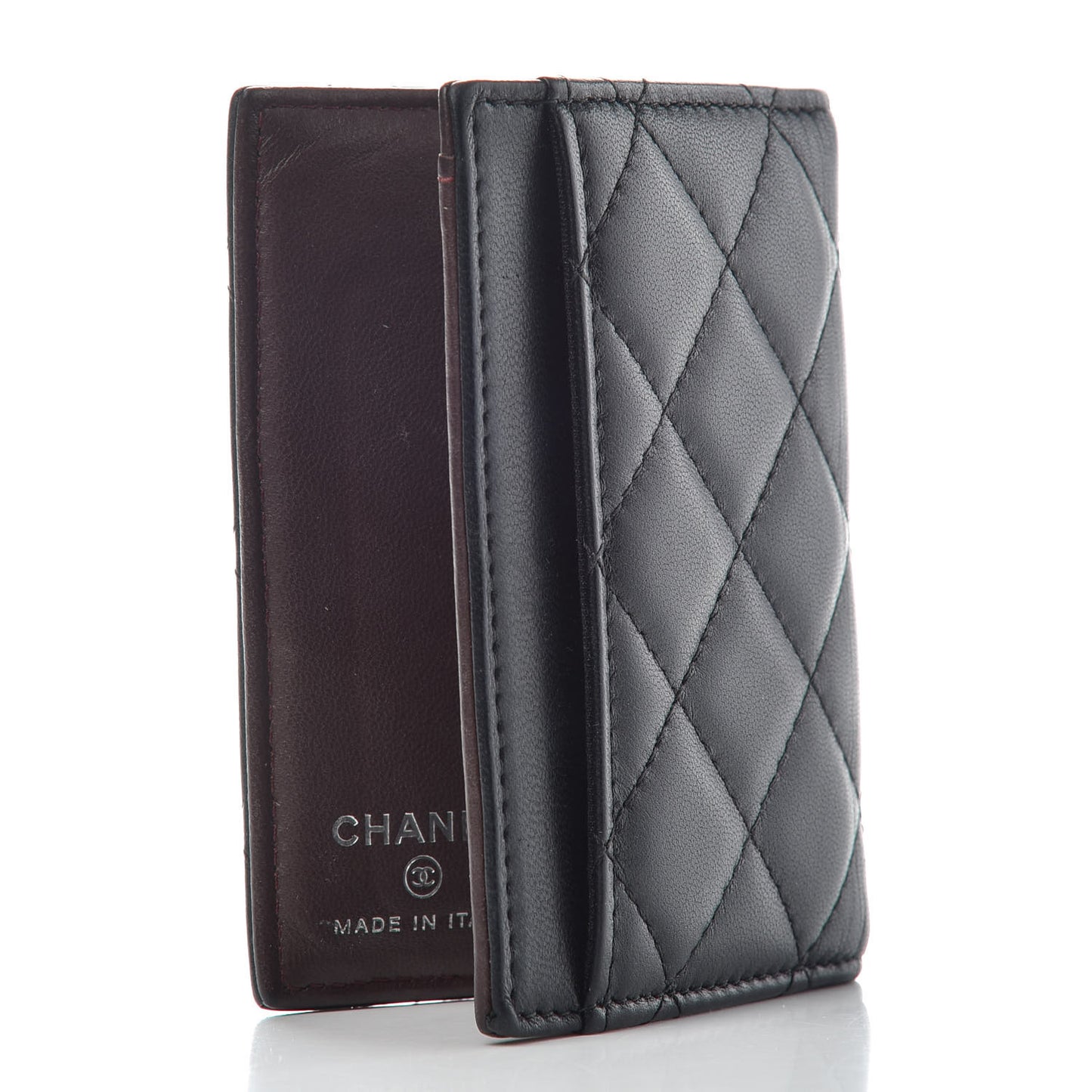 Lambskin Quilted Card Holder Wallet Black