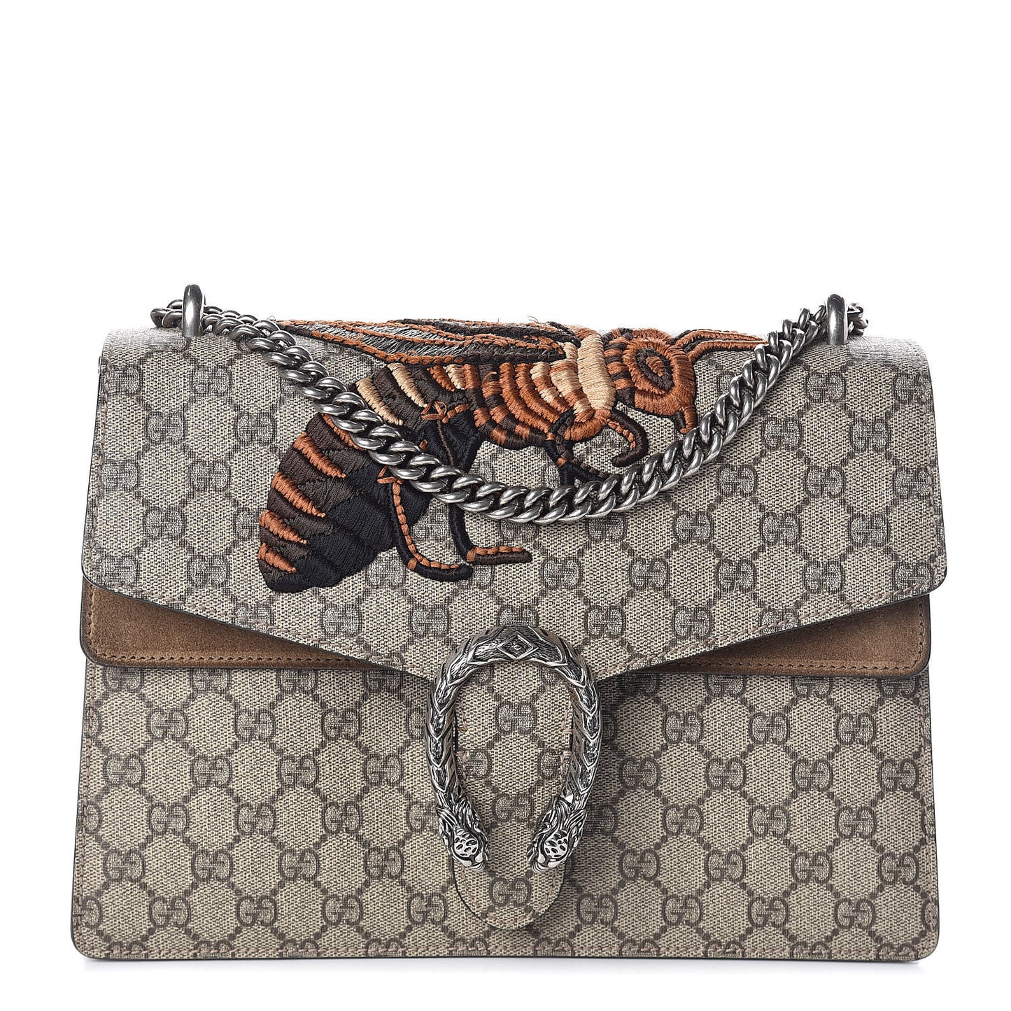 GG Supreme Monogram Bee Embroidered Medium Dionysus Shoulder Bag Taupe
