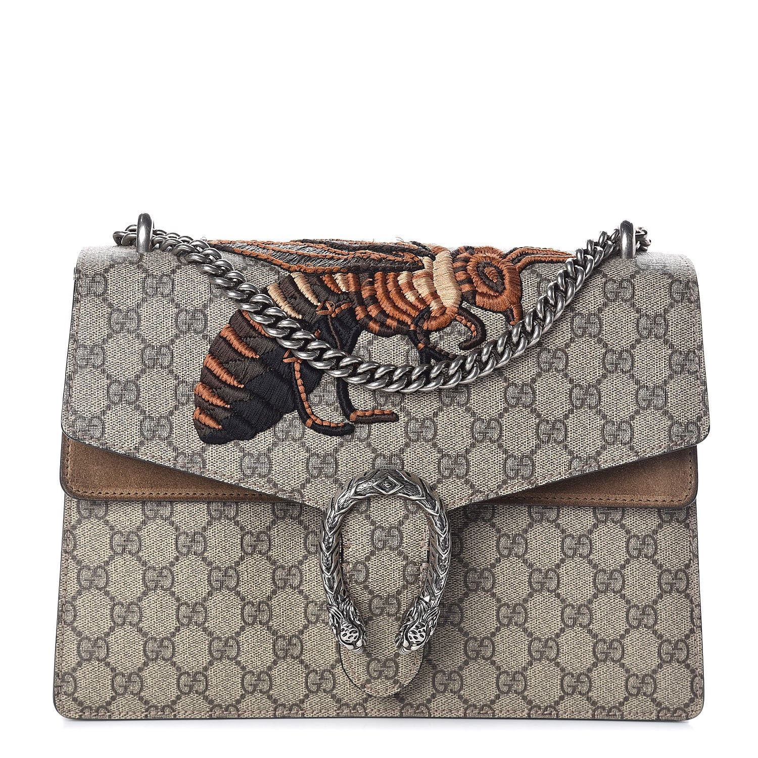 Gucci GG Supreme Monogram Bee Embroidered Medium Dionysus Shoulder Bag Taupe 1 of 10