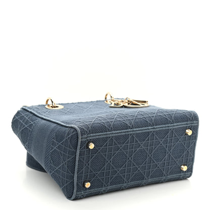 Christian Dior Canvas Embroidered Cannage Medium Lady D-Lite Denim Blue 3 of 8