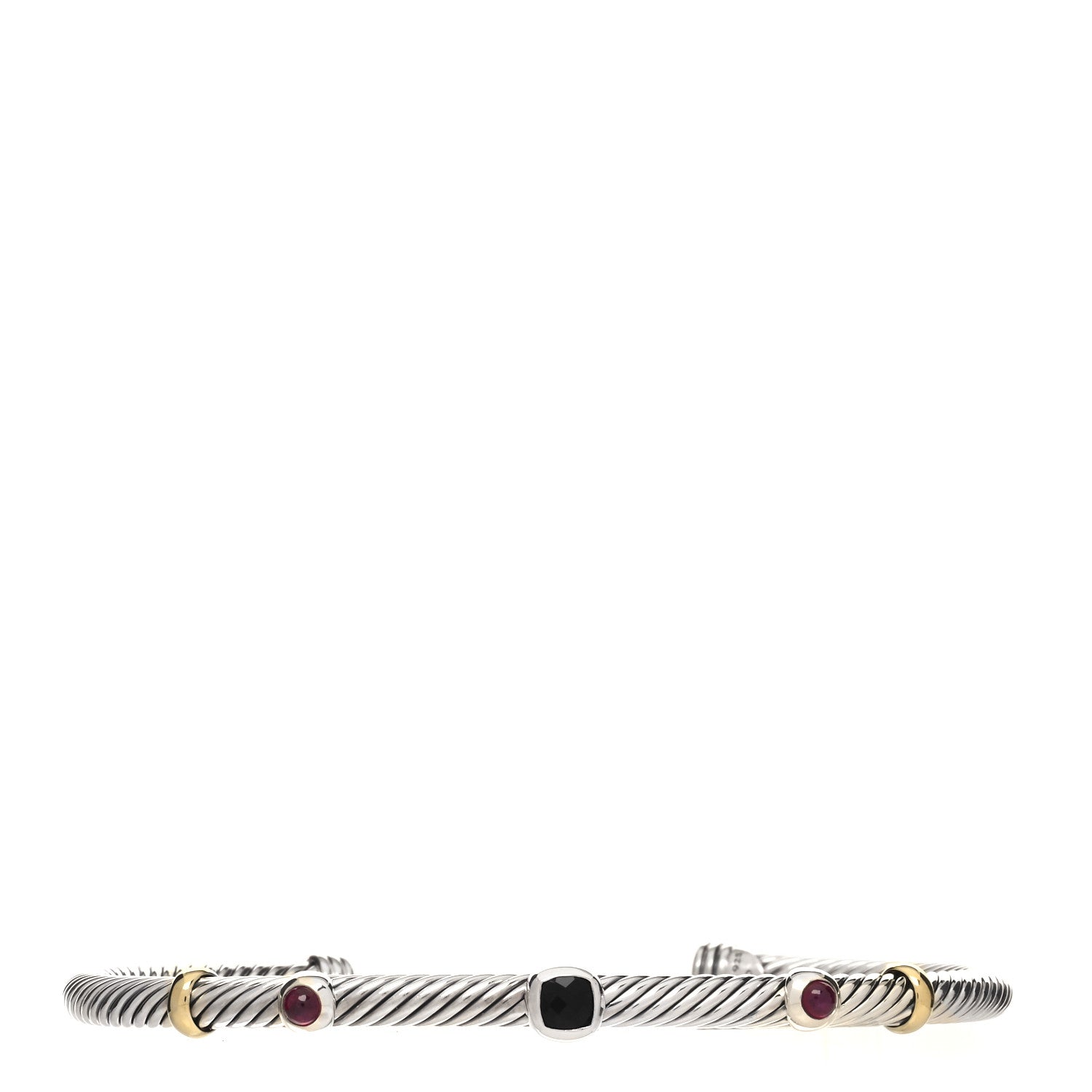 David Yurman Sterling Silver 18K Yellow Gold Black Onyx Ruby 4mm Renaissance Station Bracelet 1 of 4