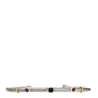 David Yurman Sterling Silver 18K Yellow Gold Black Onyx Ruby 4mm Renaissance Station Bracelet 1 of 4
