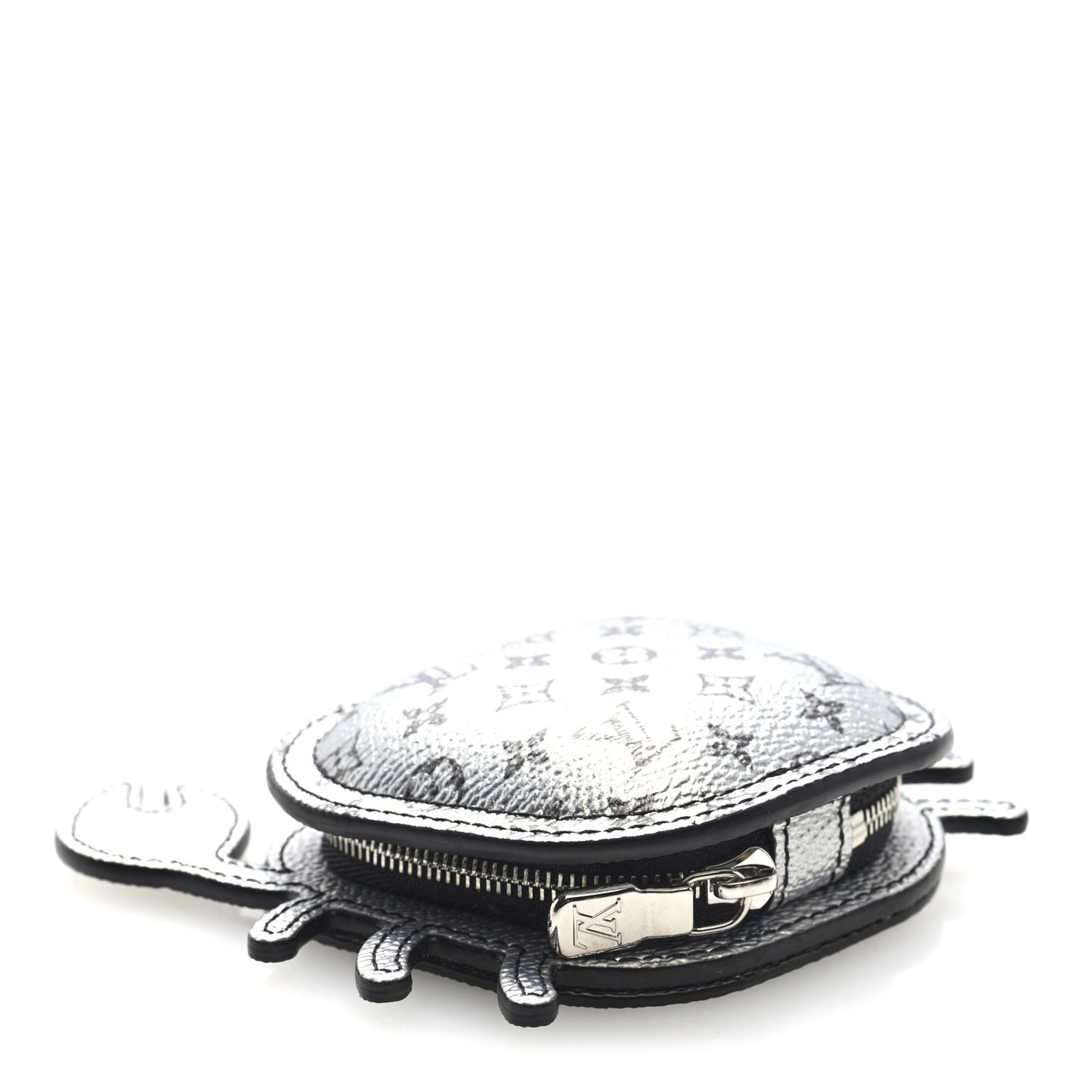 Metallic Monogram Crab Bag Charm Grey Silver